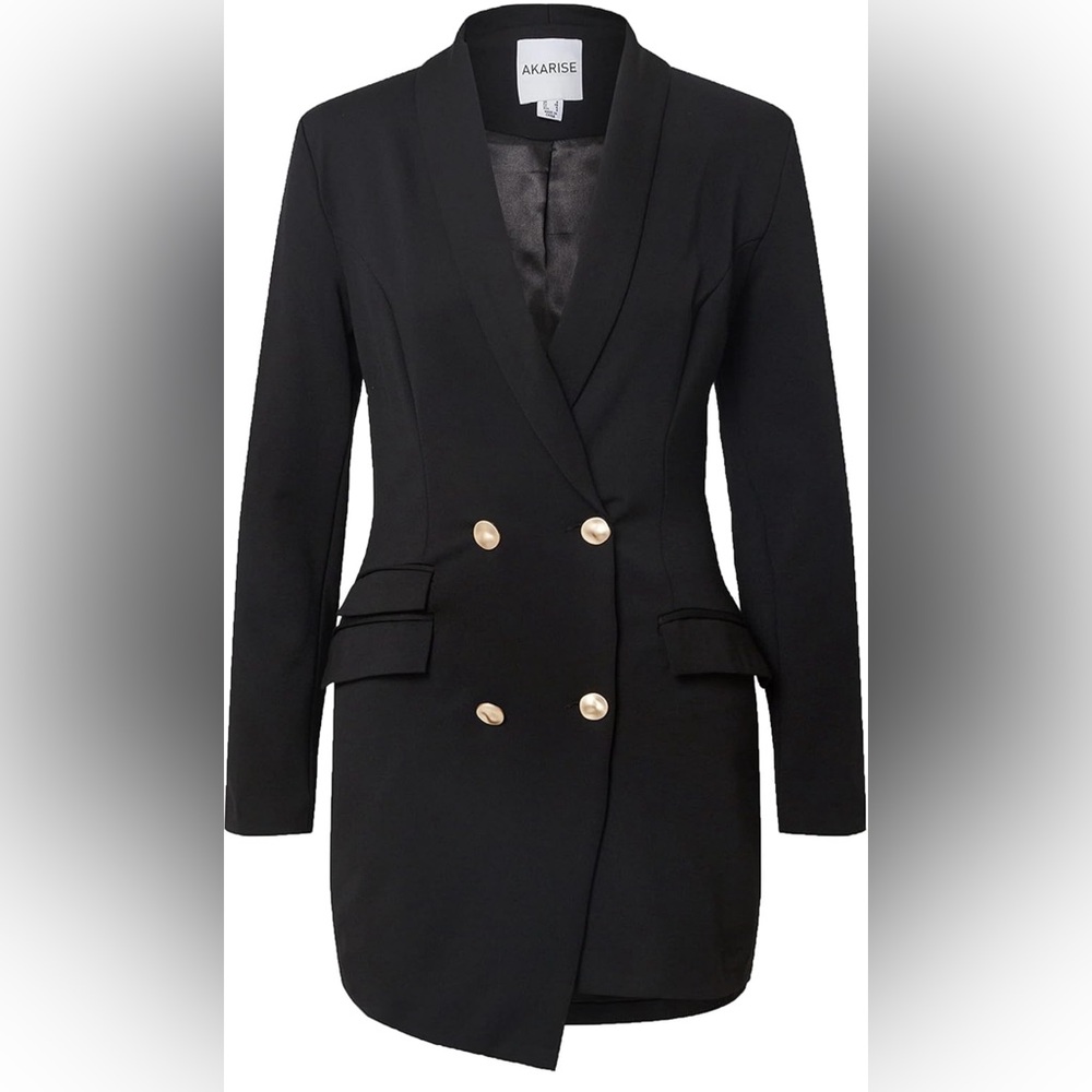 Akarise Double Breasted Gold Button Blazer Dress Sexy Asymmetric Long Blazers XL